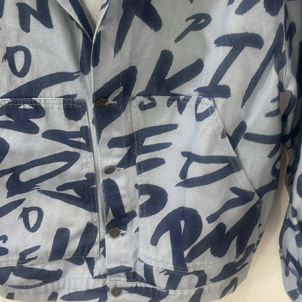 Jaded London Graffiti Blue denim jacket oversized size Small urban streetwear